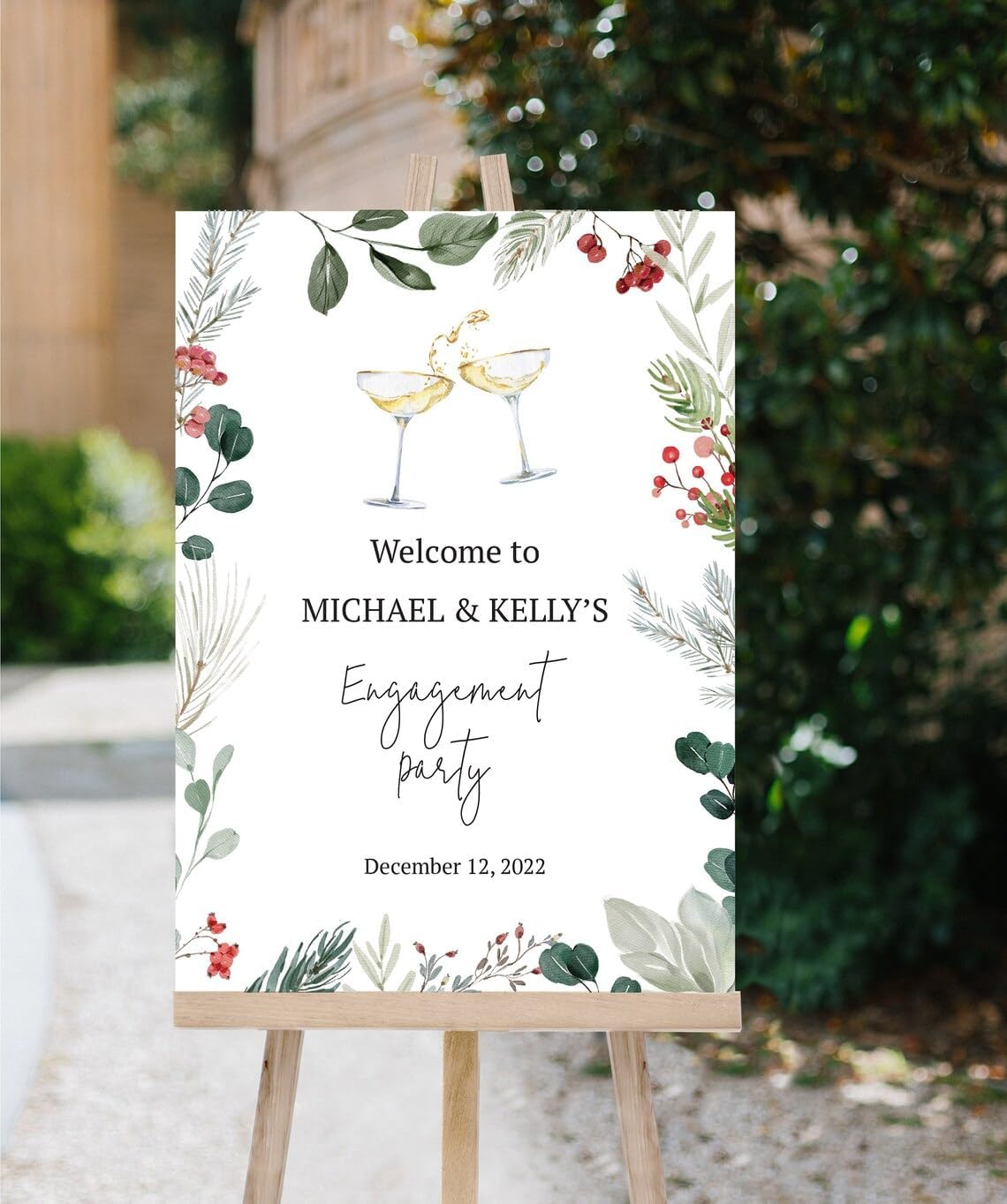 Christmas Engagement Party Welcome Sign, Holiday Champagne Engagement Party Sign