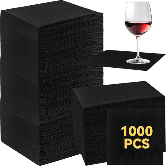Henoyso 1000 Pack Black Cocktail Napkins Bulk, 9.8'' x 9.8'' 2 Ply Disposable 100% Bamboo Paper Napkins for Wedding Bar Party Birthday Dinner Beverage Holiday Elegant Restaurant Event