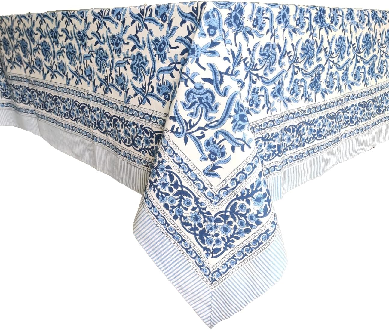 ATOSII Midnight Bloom 100% Cotton Spring Summer Tablecloth, Hand Block Print Rectangle Table Cover for Kitchen Dining Linen I Parties, Outdoors, Wedding, Easter I 72 X 120 Inches I 10 Seater