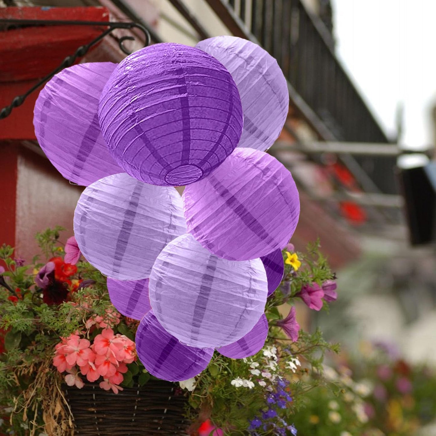 12 Pcs Purple Paper Lanterns Decorative Hanging Lanterns for Women Girls Mothers Day Bachelorette Wedding Birthday Baby Shower Valentines Day Party Decoration