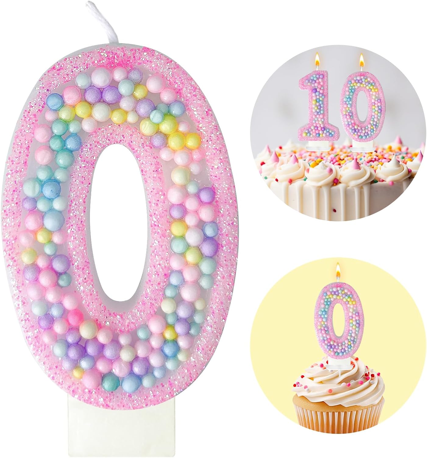 Zlongron Birthday Number Candles, Handmade Macaron 3D Flash Number 0 Candle, Suitable for Girls and Boys' Birthdays, Weddings, Anniversaries, Theme Party Cake Decorations
