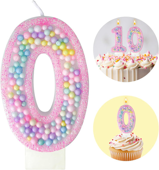Zlongron Birthday Number Candles, Handmade Macaron 3D Flash Number 0 Candle, Suitable for Girls and Boys' Birthdays, Weddings, Anniversaries, Theme Party Cake Decorations