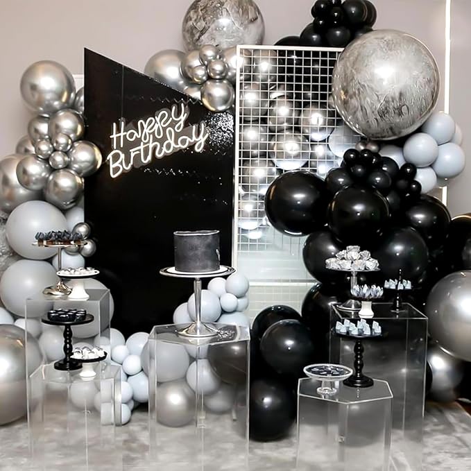 RUBFAC 120pcs Balloons for Birthday Baby Shower Graduation Anniversary Wedding Party Supplies Garland Arch Decoration,12 Inches,Silver Chrome Metallic