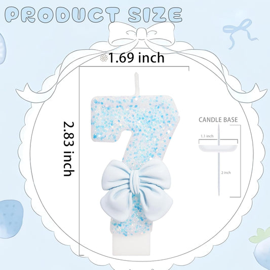 Birthday Candle for Cake, Blue Bow Number Candles, 2.76 inch Number, Cake Topper Decoration for Birthday Party (Number 7)