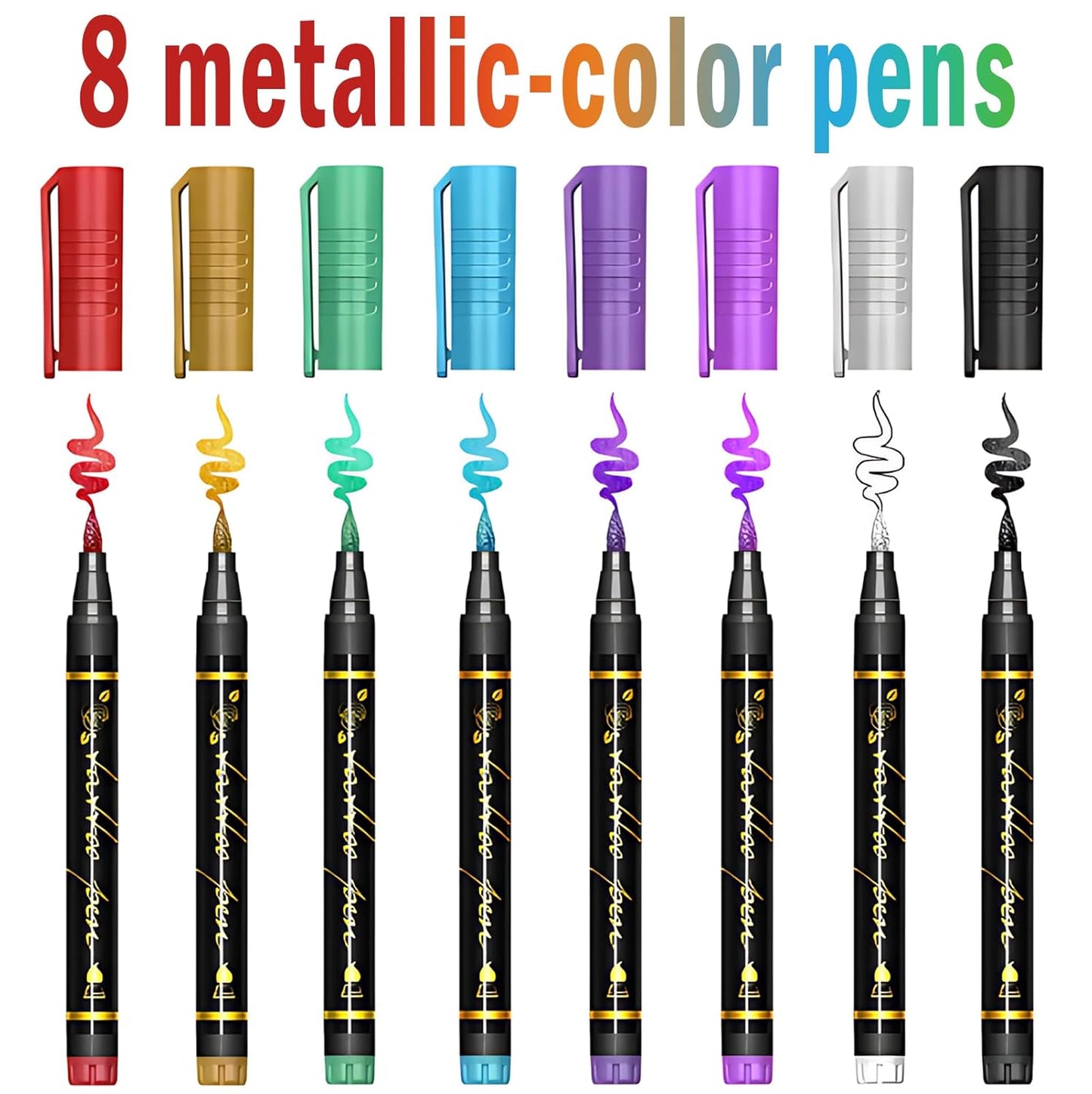 Christmas Temporary Tattoo Markers for Kids and Adults, 8 Metallic Markers and 165+ Temporary Tattoo Stencil Designs for Christmas, Cosmetic Tattoos Pens for Party Favor