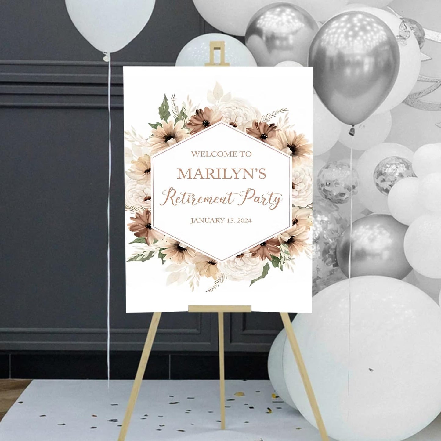 Boho Retirement Party Easel Sign - Elegant Bohemian Welcome Sign