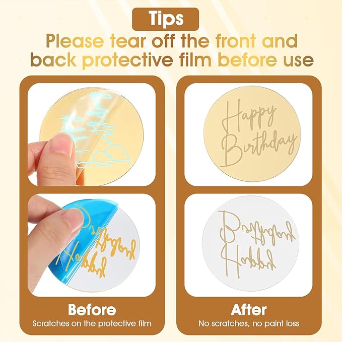 24 Pcs Gold Mirror Acrylic Cupcake Toppers, Round Gold Happy Birthday Cake Topper, Cake & Cupcake Decorations for DIY Birthday Party Anniversary Pastries Decorations