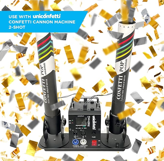 Electric Confetti Cannon Cartridges, 12pcs. - 16" Gold & Silver Confetti Poppers for Weddings, Parties, Events | Requires 2-shot/4-shot Machine to Activate