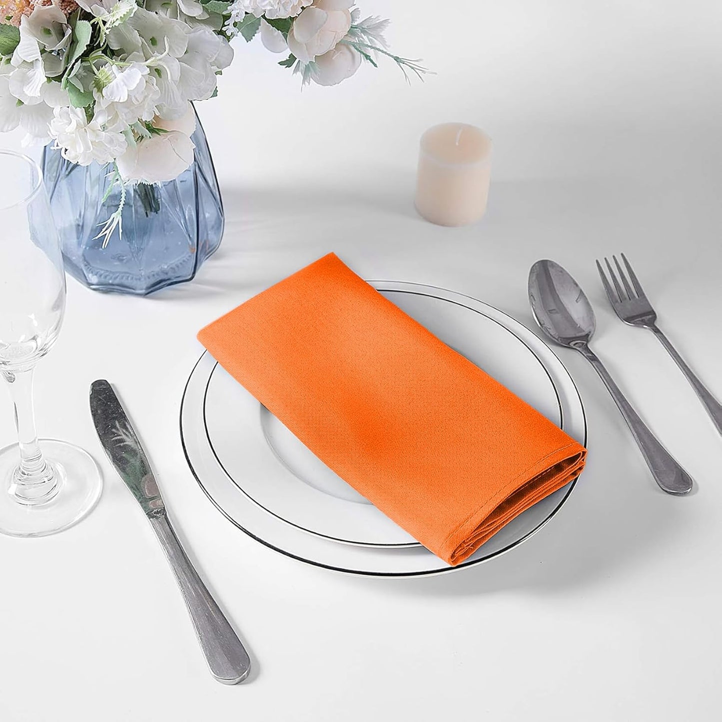Cupuamon Cloth Napkins 17x17 inch Washable Polyester Dinner Napkins Soft Table Napkins for Wedding Party Dining Banquet(Orange,100PCS)