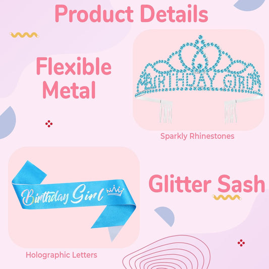 Birtthday Tiara Crown with Sash for Women Birthday Queen Party