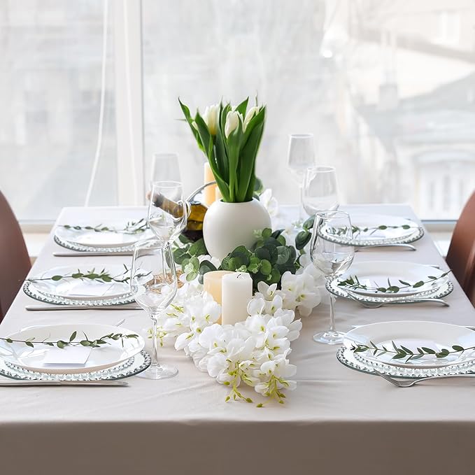 Suclain 6 Pcs Mirrored Glass Charger Plates 13 Inch Silver Mirror Plates Round Chargers for Dinner with Diamond Rim Settings for Wedding Birthday Party Events (Round Diamond Rim)