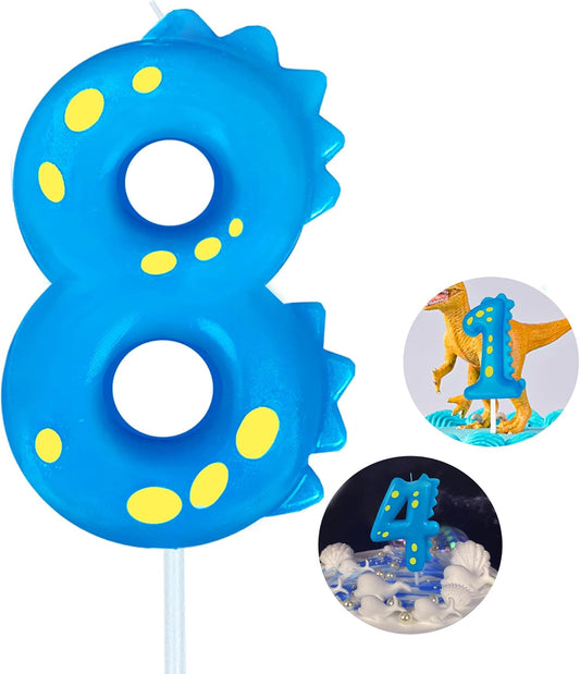 Number Birthday Candles(8 Candle Blue) Dinosaur Shape Number Happy Birthday Cake Candles for Dinosaur Birthday Party Decoration Reunions Theme Party