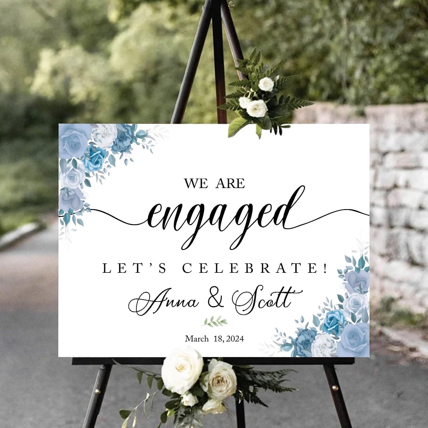 Dusty Blue Engagement Decor, Rustic Engagement Sign, 12x18 inches, Plastic, Full Size