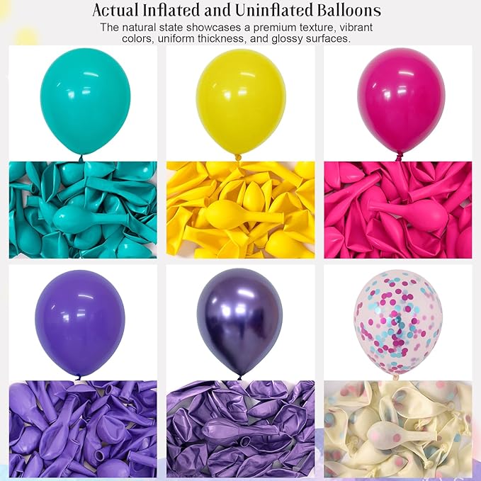 Pink Blue Purple Balloon, 60 Pcs 12 Inches Hot Pink Metallic Purple Yellow Confetti Balloons for Birthday Party Decoration Baby Shower Girls Birthday Party Supplies