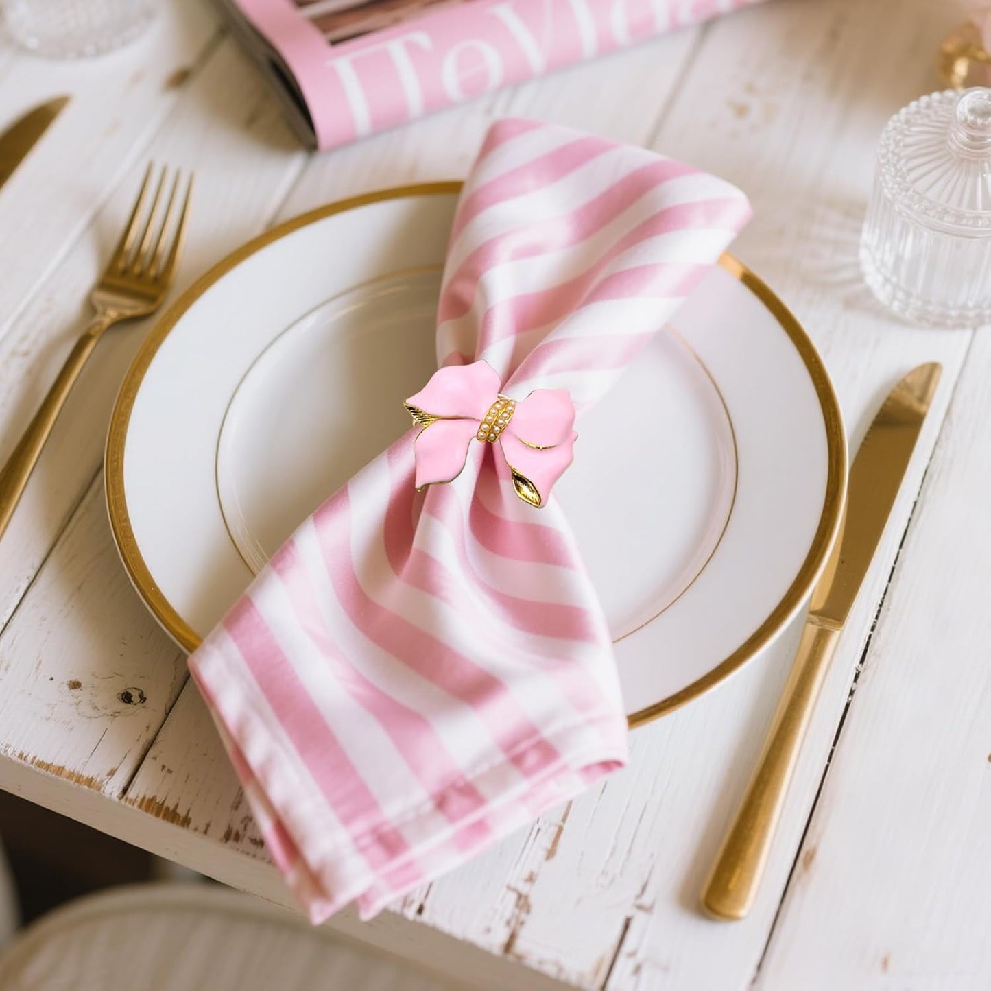 Bow Napkin Rings set of 6 Christmas Bow Tie Napkin Rings for Wedding Brithday Family Dinner,Pink Bowknot Napkin Ring Holders for New Year Valentine's Day Anniversary Bridal Shower Table Decor