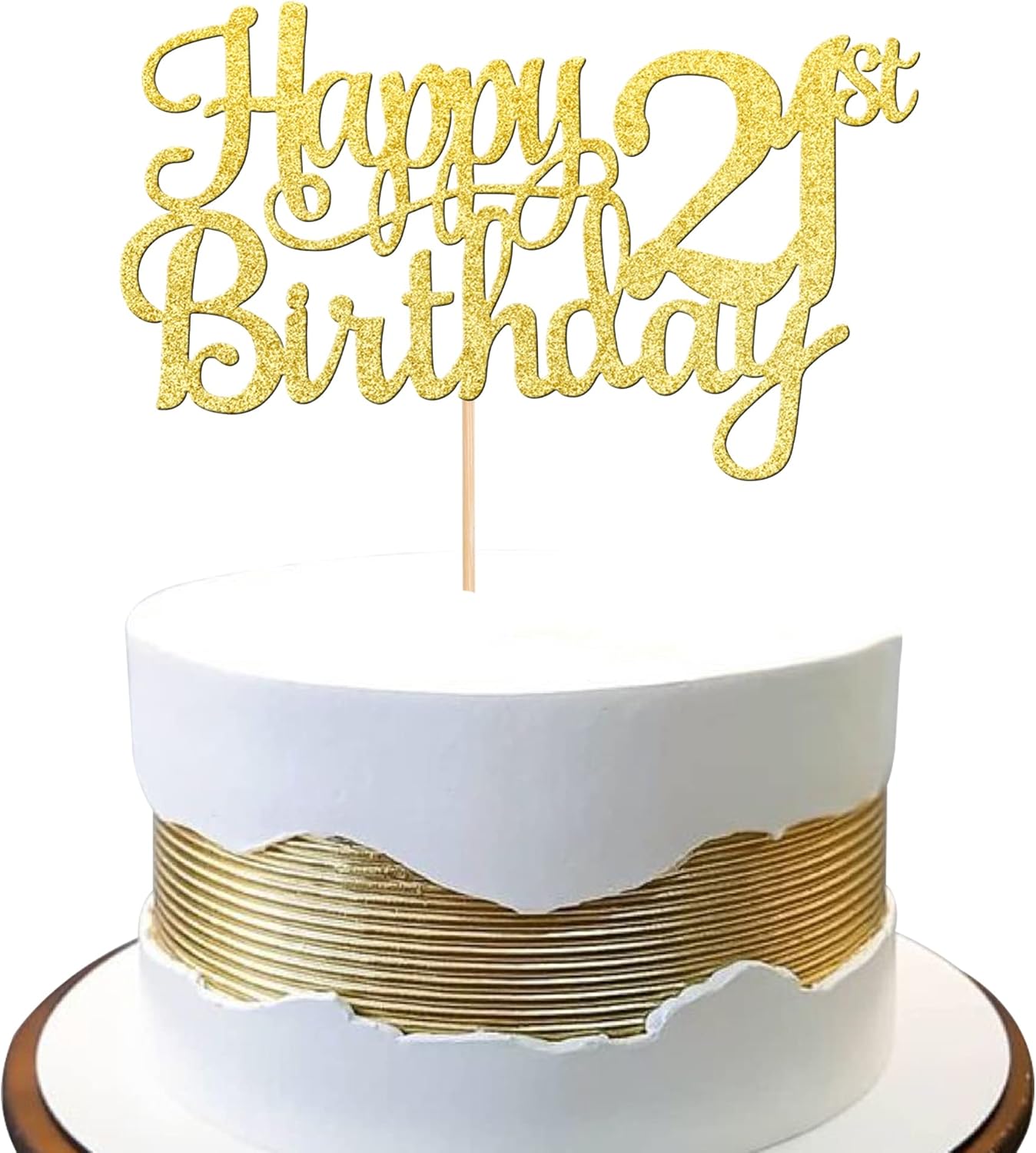 1 PCS Happy 21st Birthday Cake Topper - Gold Glitter Cheers to 21 Years - Fabulous Cake Decoration for 21st Birthday Theme Party