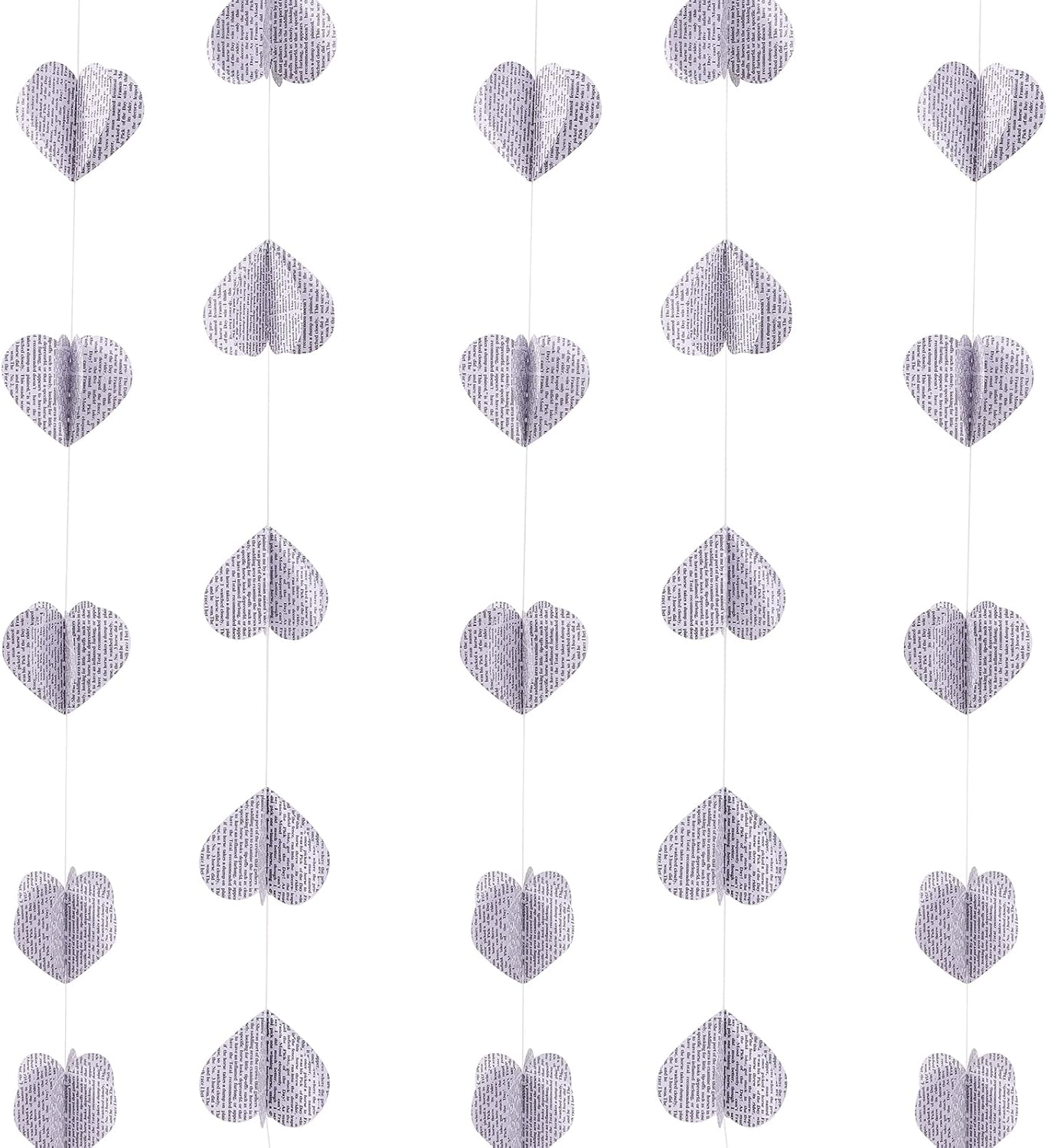 4 Pack Heart Shaped Book Pages & Newspaper Bunting Strand String Banner Wedding and Christmas Garland Decorator (White Heart)