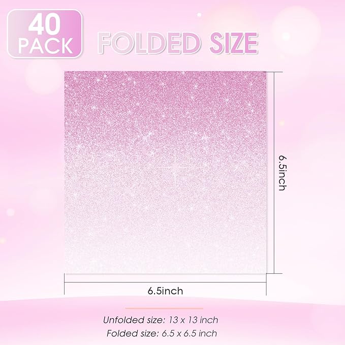 40PCS Ombre Pink Party Decorations Pink Beverage Napkins Gradient Roseate Napkins Disposable Paper Large Pastel Roseate Cocktail Napkins for Kids Women Birthday Party Supplies
