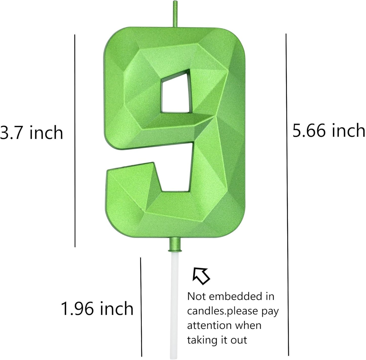 DERVENTA Large Birthday Candle Number 3D Green 3.7 inch Party Celebration Anniversary Decoration Cake Topper 1 Piece (Number 9 Green)
