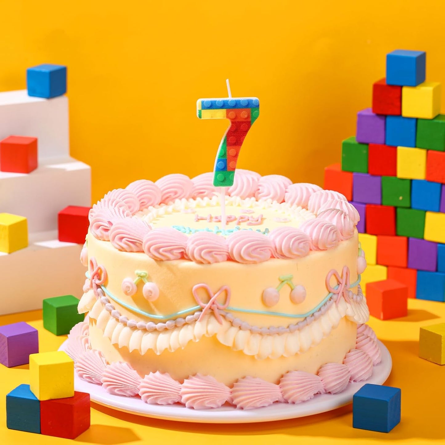 Building Block Number 0-9 Birthday Cake Candle Numeral Birthday Sparkler Candles for Building Block Cake Topper for Party Decorations Supplies(Number 7)