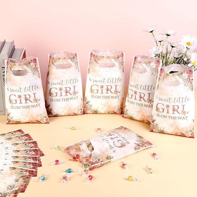 Serencatcher 30pcs Boho Floral Baby Shower Party Favor a Sweet Little Girl Is On The Way Baby Shower Floral Gift Goodie Bags for Boho It’s a Girl Party Supplies Favors