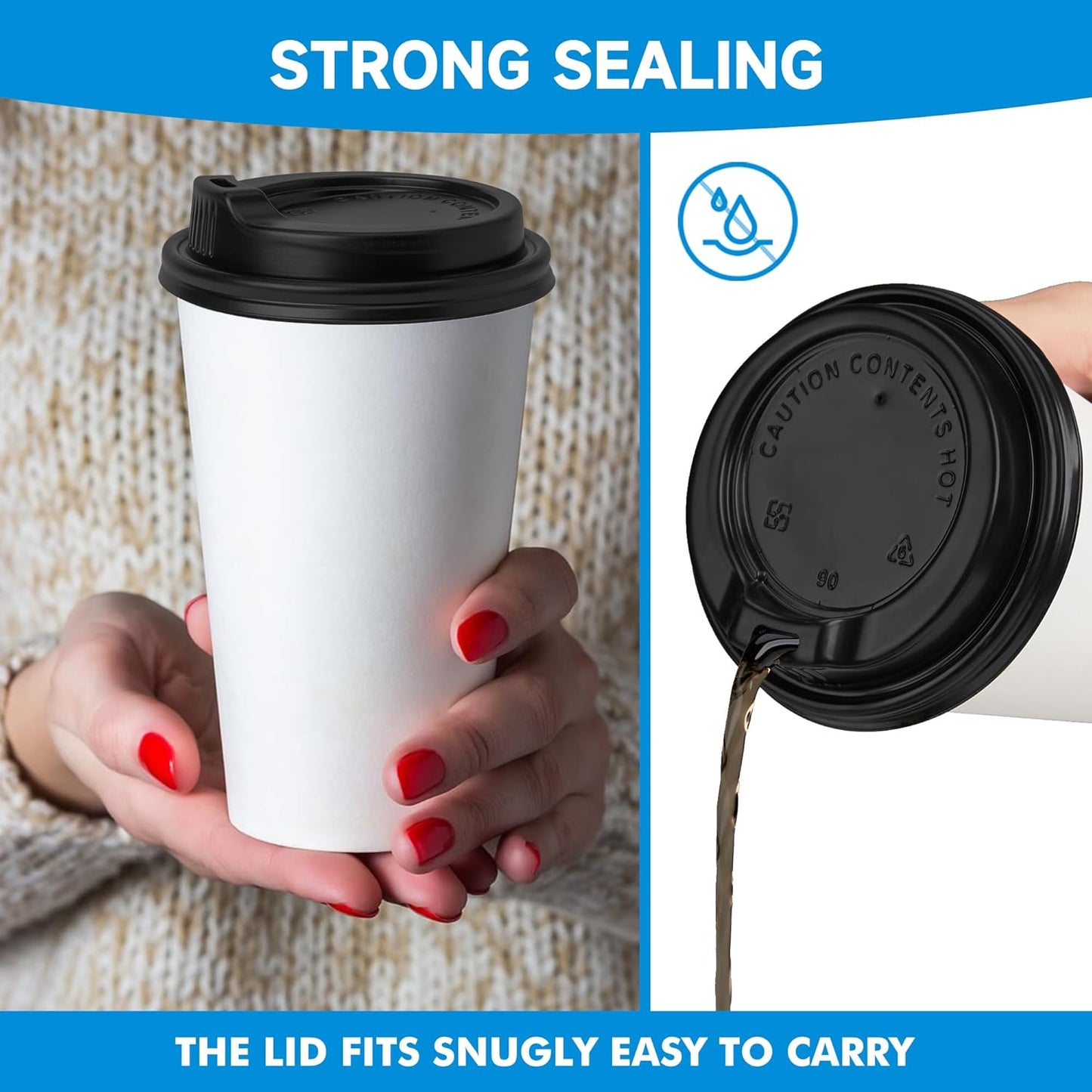 RACETOP Coffee Cups with Lids 16 oz 100 Pack, Disposable Paper Cups with Lids, To Go Hot Cups for Home/Office