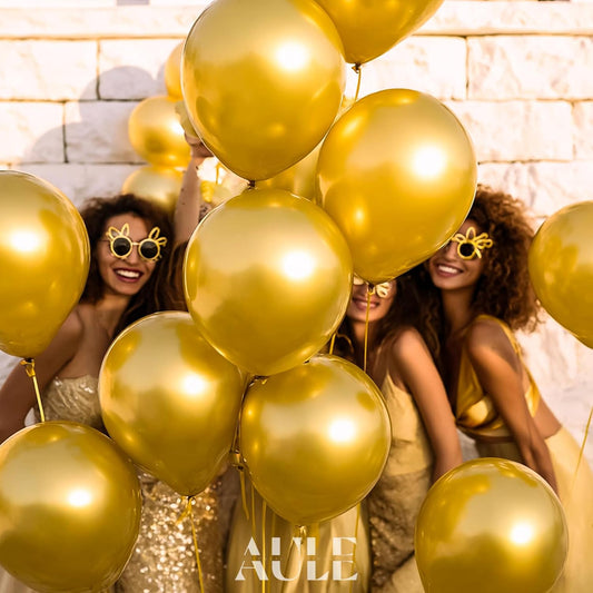 AULE Party Balloons 50 Pcs 12 inches Gold Metallic Chrome Helium Shiny Latex Thicken Balloon Perfect Decoration for Wedding Birthday Baby Shower Graduation Christmas Carnival