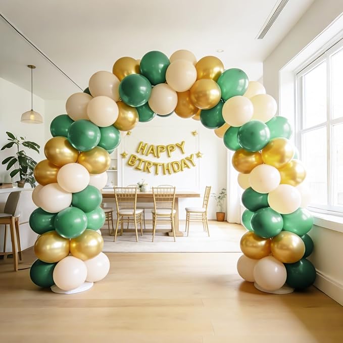 Bezente Sage Green Gold White Balloons Kit - 60pcs 12 inch Sage Green Sand White Latex Balloons Metallic Gold Helium Balloons for Birthday Engagement Wedding Baby Shower Party Event Decorations
