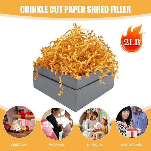 Golden Crinkle Cut Paper Shred Filler, 2 LB Basket Filler Shredded Paper, Confetti Stuffing for Basket Filling, Halloween, Thanksgiving, Christmas, Birthdays, Gift Wrapping, Stuffer Party Supplies