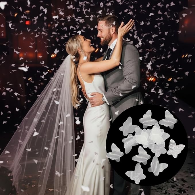 Butterfly Party Decorations, White Biodegradable Confetti for Wedding Send Offs, Gender Reveal, Baby Shower Decor, Water Soluble Rice Paper Confetti, Filler for Cannons 140G