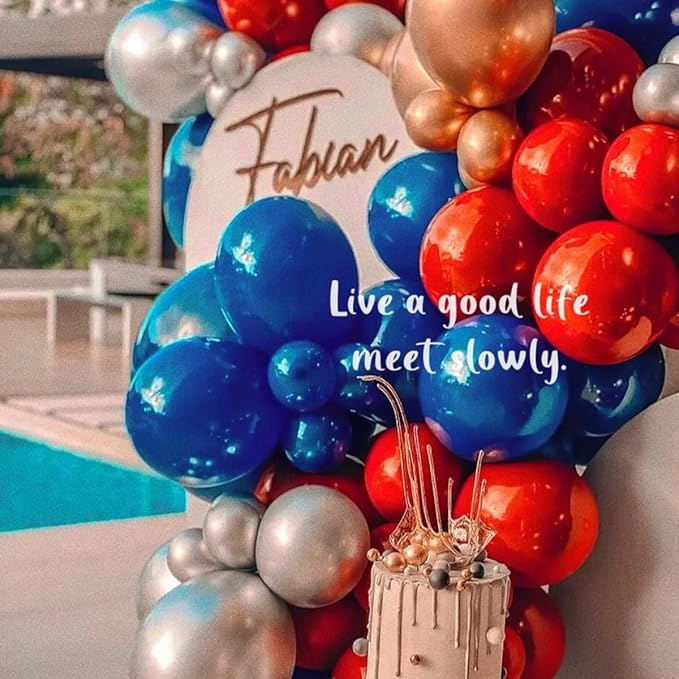 MEBAY Blue Red White Balloons Arch Garland Kit, 147 Pcs Royal Blue Red White Confetti Blue Red Balloon for Graduation Birthday Party Baby Shower Wedding Decorations