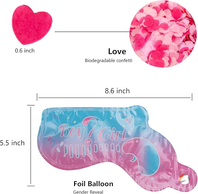 Gender Reveal Confetti Balloon Salute Gun, He or She (Set of 10) Baby Boy or Girl Party Supplies Decoration (10 Pink)