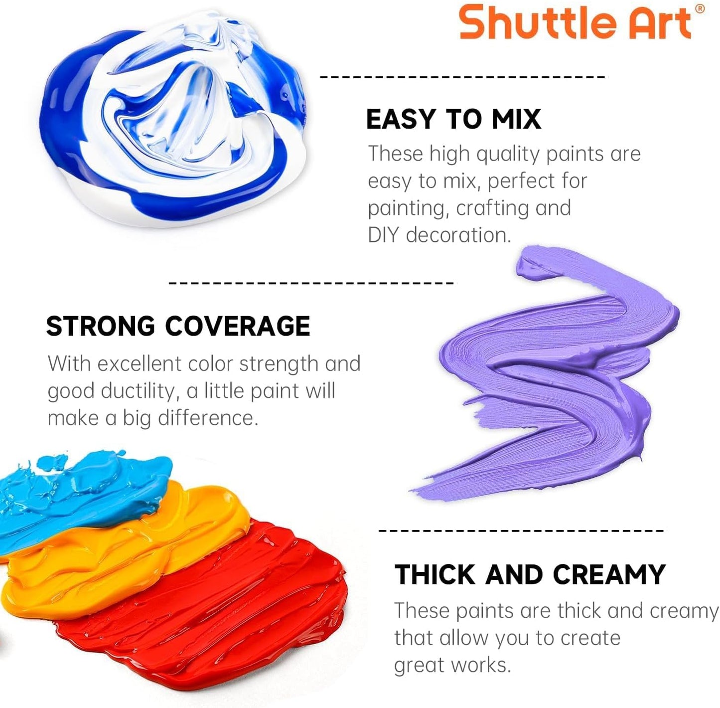 Shuttle Art 80 Colors Acrylic Paint, Acrylic Paint set with 12 Paint Brushes, 2oz/60ml Bottles, Rich Pigmented, Premium Paints for Artists, Beginners and Kids on Canvas Rocks Wood Ceramic