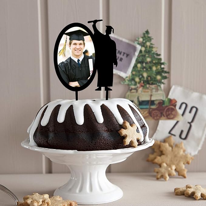 2026 Congrats Grad Graduation Cake Topper - Black Acrylic Photo Frame Grad Cake Topper - Class of 2026 Grad Party - College Graduation Party Decorations