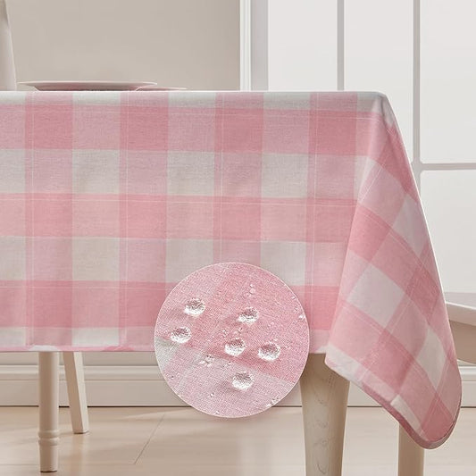 BALCONY & FALCON Gingham Table Cloth Rectangle – Reversible Water-Resistant Cotton Checkered Tablecloth for Outdoor Picnic, Camping, Kitchen, Holiday Party Decor (Pink White, 55x95 Inch)