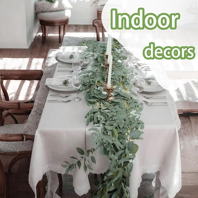 Grever 2 Pack Artificial Eucalyptus Garland with Willow Leaves Handmade Faux Greenery Garland 6.56 Feet for Wedding Backdorp Arch Wall Table Runner Decor Birthday Bridal Baby Shower Indoor Outdoor