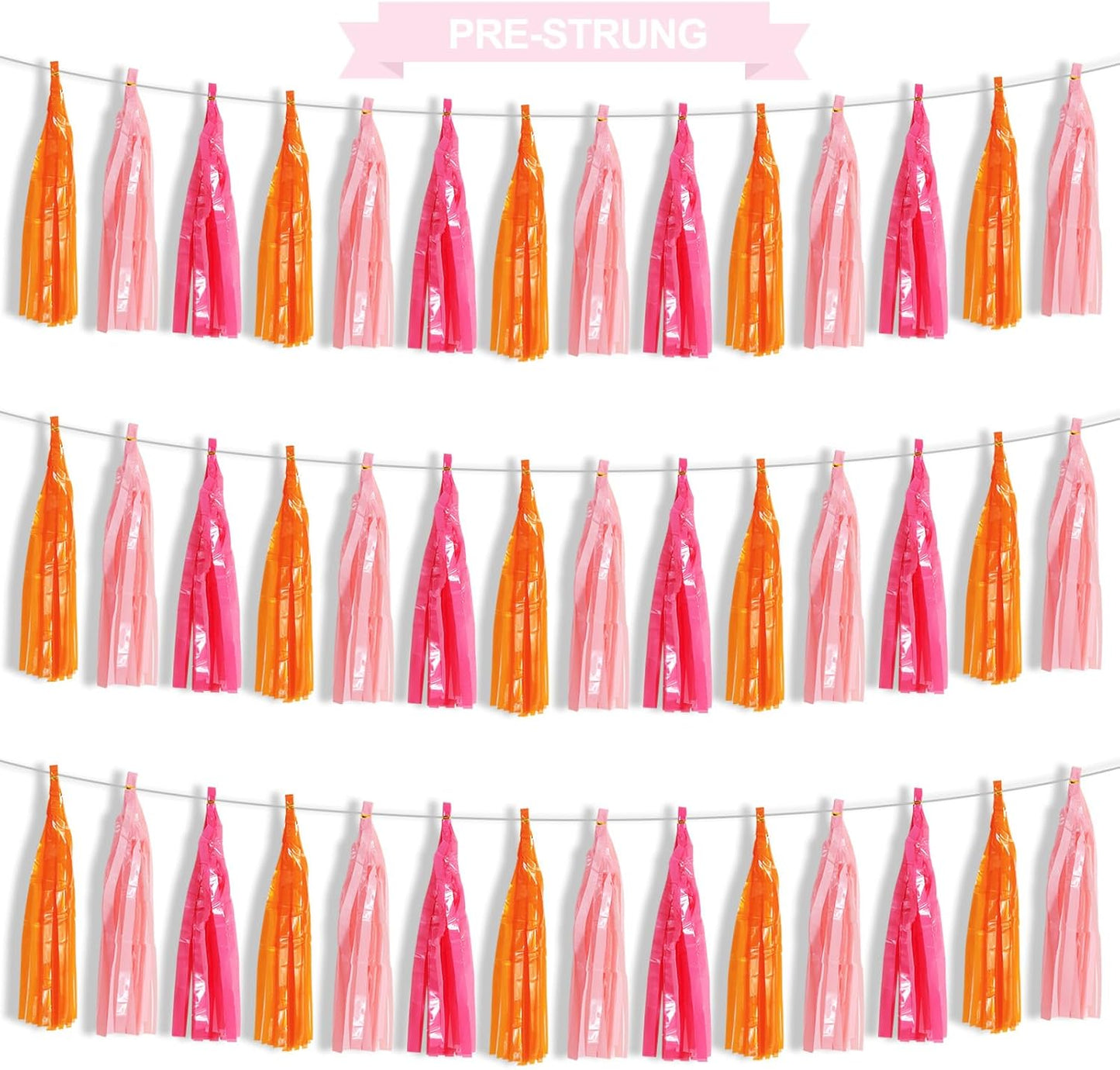 BEISHIDA 3 Packs Hot Pink Orange Metallic Foil Fringe Tassel Garland, Tassels Banner Streamers for Car Floats Bridal/Baby Shower Birthday Wedding Halloween Christmas Holiday Party Decoration
