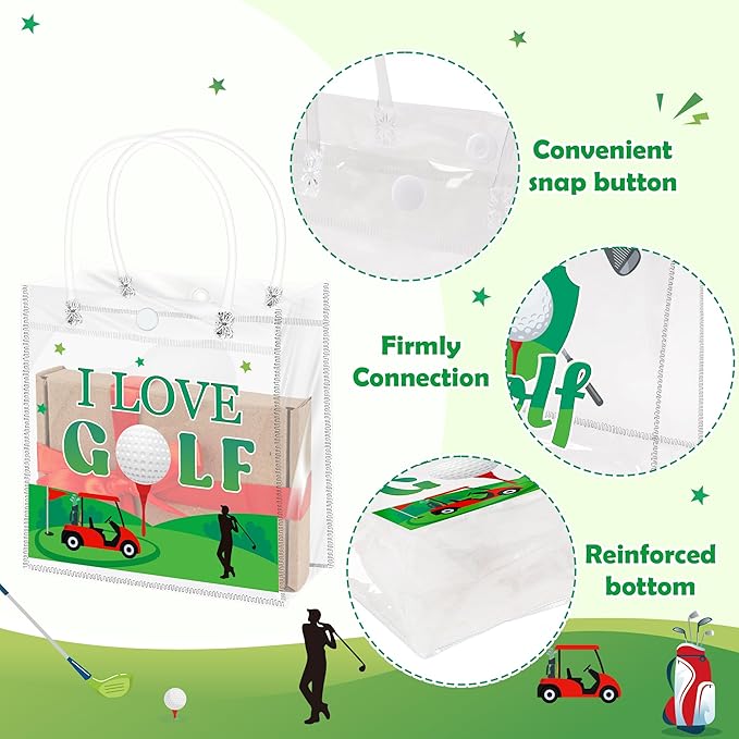 H1vojoxo Golf Party Gift Bags - 24PCS Golf Clear PVC Gift Bags with Handle Bulk Reusable Masters Themed Party Goodie Bag Portable Sports Ball Candy Treat Bag for Birthday Party Decorations Supplies