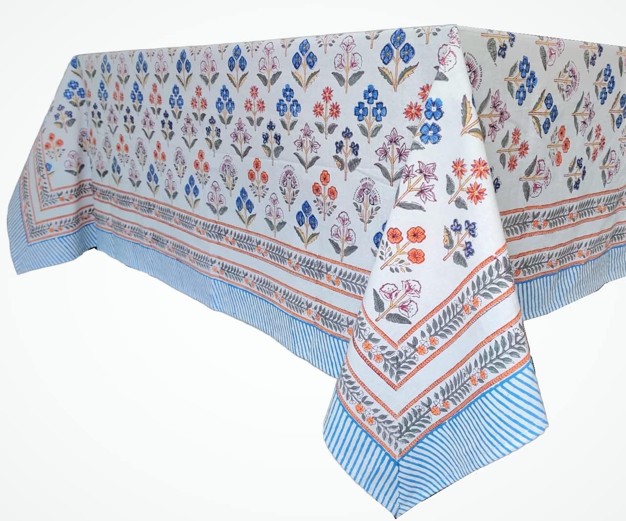 ATOSII Flora Bloom 100% Cotton Rectangle Boho Fall Tablecloth, Handblock Floral Table Cloth Linen for Kitchen Dining I Parties Wedding Outdoors Christmas Thanksgiving I 72 X 108 Inches I 8 Seater