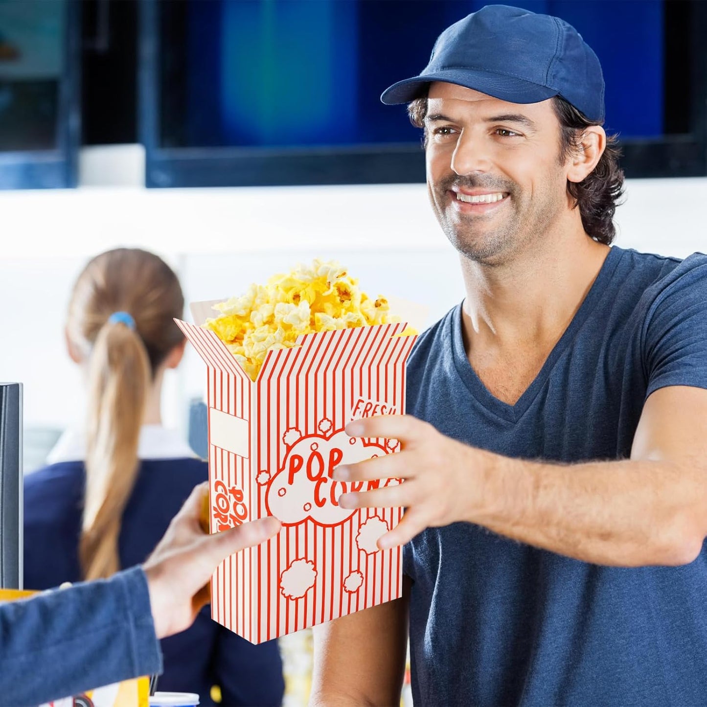 200Pcs Popcorn Boxes Containers 1.25 Oz Paper Popcorn Buckets Red and White Striped Close-Top Cardboard Pop Corn Bowls Individual Servings Bags for Party Movie Night