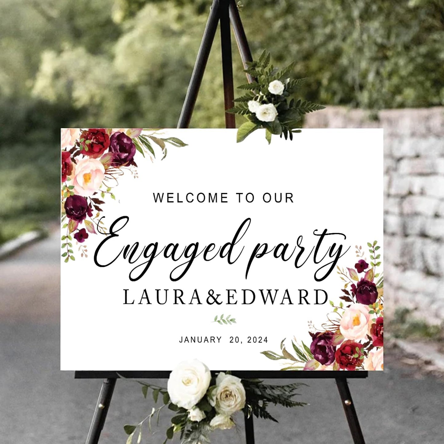 Blush Pink & Burgundy Engagement Party Sign - Welcome Signs for Ceremony