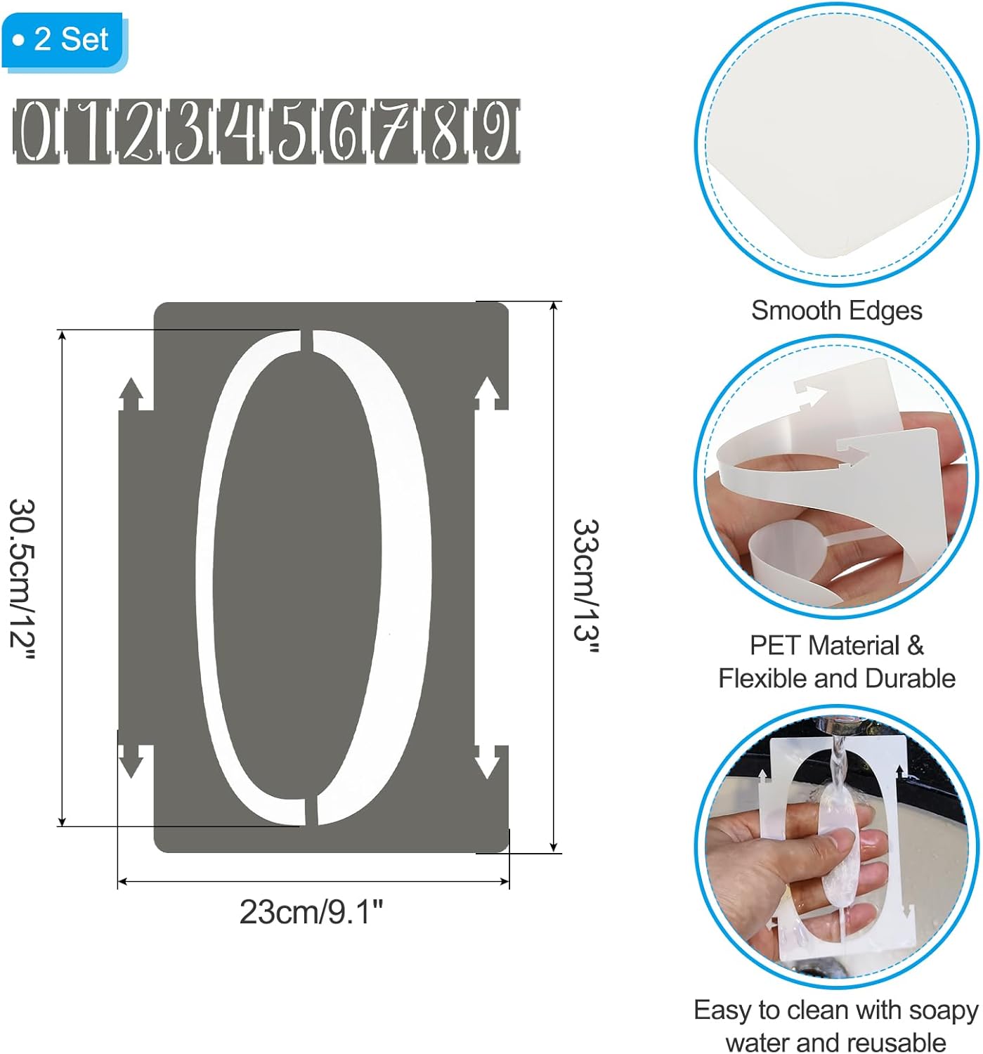 PATIKIL 20Pcs 12 Inch Large Number Stencils, 0-9 Address Number Stencil, Reusable Plastic Digital Templates for Crafts Drawing Stencils Templates White