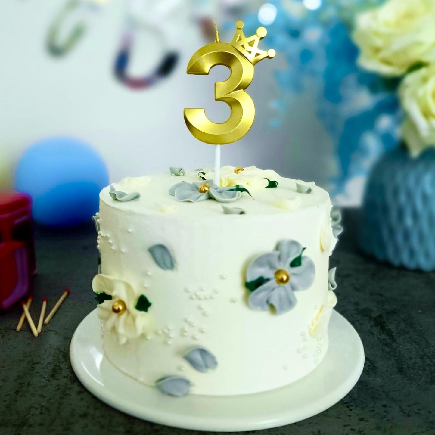 Number 3 Birthday Candle Three Years Old Happy Birthday Number Candles Cake Topper Decorations 3D Crown (Crown-3, Gold)