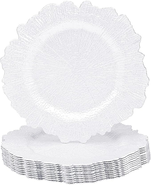 MAONAME 13" White Charger Plates, Round Reef Chargers for Dinner Plates, Plastic Plate Chargers for Table Setting, Wedding Decor, Set of 12