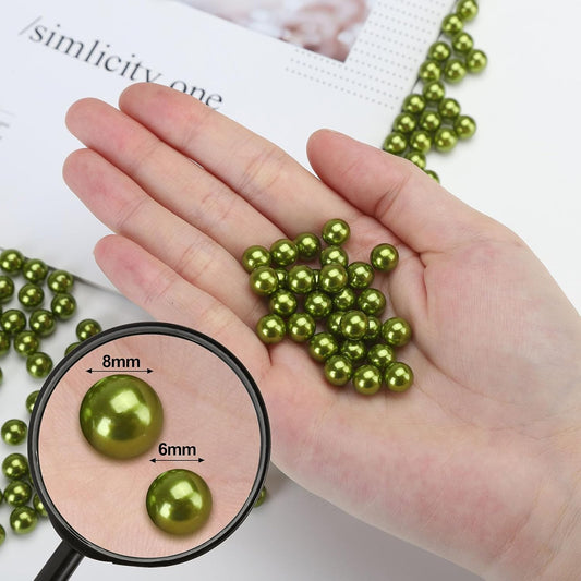 980pcs Undrilled Holeless ABS Faux Pearl Beads for Vase fillers, No Hole Round Pearls for Cosmetic Boxes, DIY Parts, Table Scatter, Wedding, Birthday Party Home Decorating (Oliver Green, 8mm)