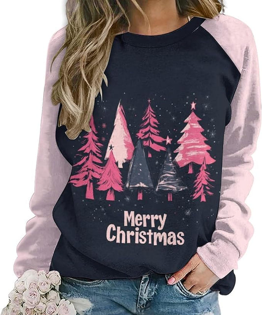 LOAIHA Christmas Sweatshirts for Women Christmas Tree Graphic Shirt Xmas Long Sleeve Merry Christmas Pullover Blouse