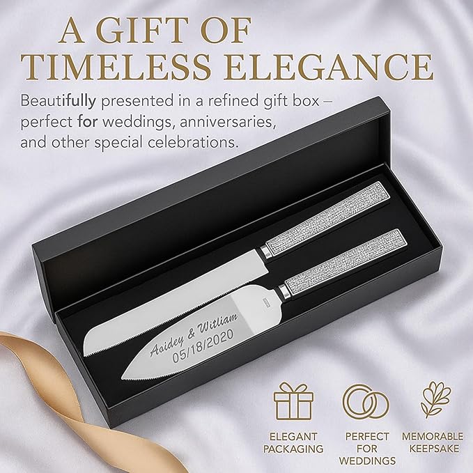 GIFTS INFINITY Personalized Wedding Cake Knife and Server Set with Engraving – Cake Cutting Utensil Set, Keepsake Gift for Wedding, Anniversary, Reception, Birthday & Other Occasions (2558)