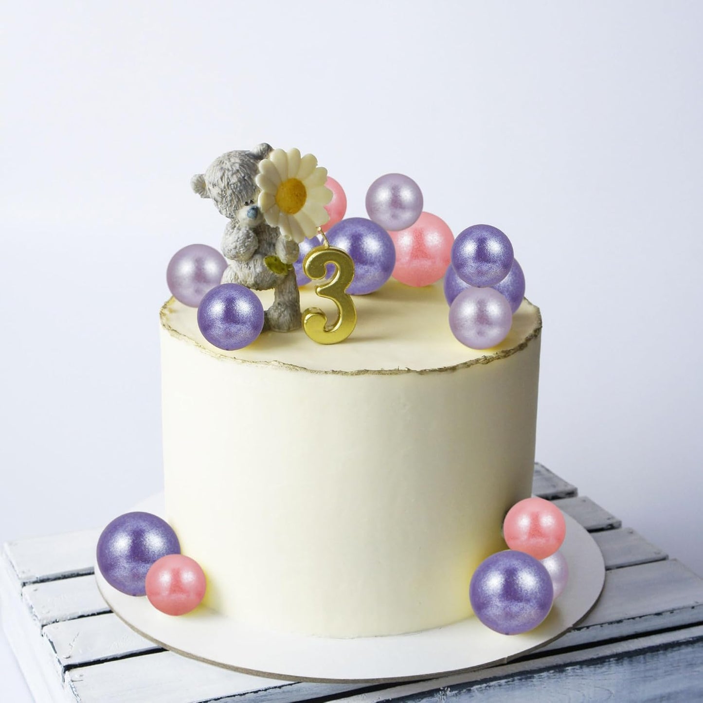 30Pcs Balls Cake Topper Glitter Foam Ball Cake Picks Faux Pearl Ball Shaped Cupcake Insert Cake Topper for Baby Shower Wedding Anniversary Kids Birthday Graduation Party Cake Decorations Light Purple