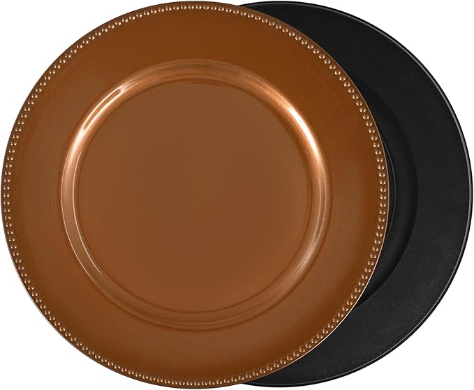 50 Pcs Brown Charger Plates Bulk, 13" Round Beaded Plate Chargers for Dinner Plates, Decorative Dinner Chargers Plastic Table Chargers for Wedding Holiday Party Baby Shower Event Decoration (Brown)