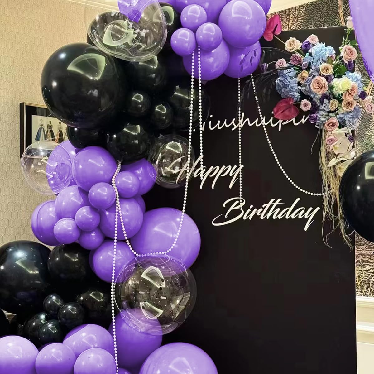 Purple and Black Balloons Garland Arch Kit, 151Pcs Latex Balloons Different Sizes 18 12 10 5 inch for Birthday, Graduation, Baby Shower, Wedding, Retirement, Halloween Party Decoration